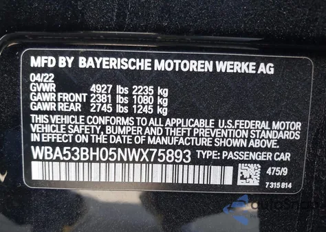 2022 BMW 530 I z USA, uszkodzony, nr VIN WBA53BH05NWX75893